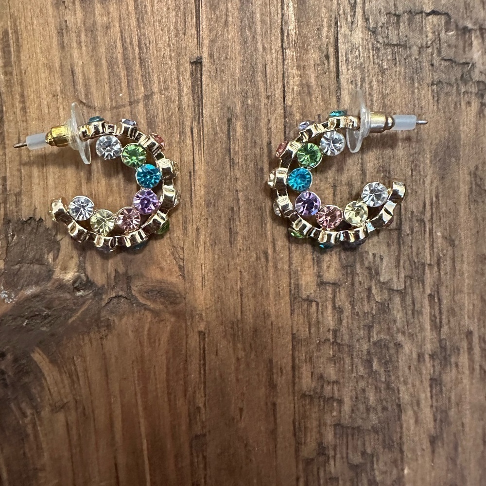 Elegant Gold and Multicolor Crystal Earrings